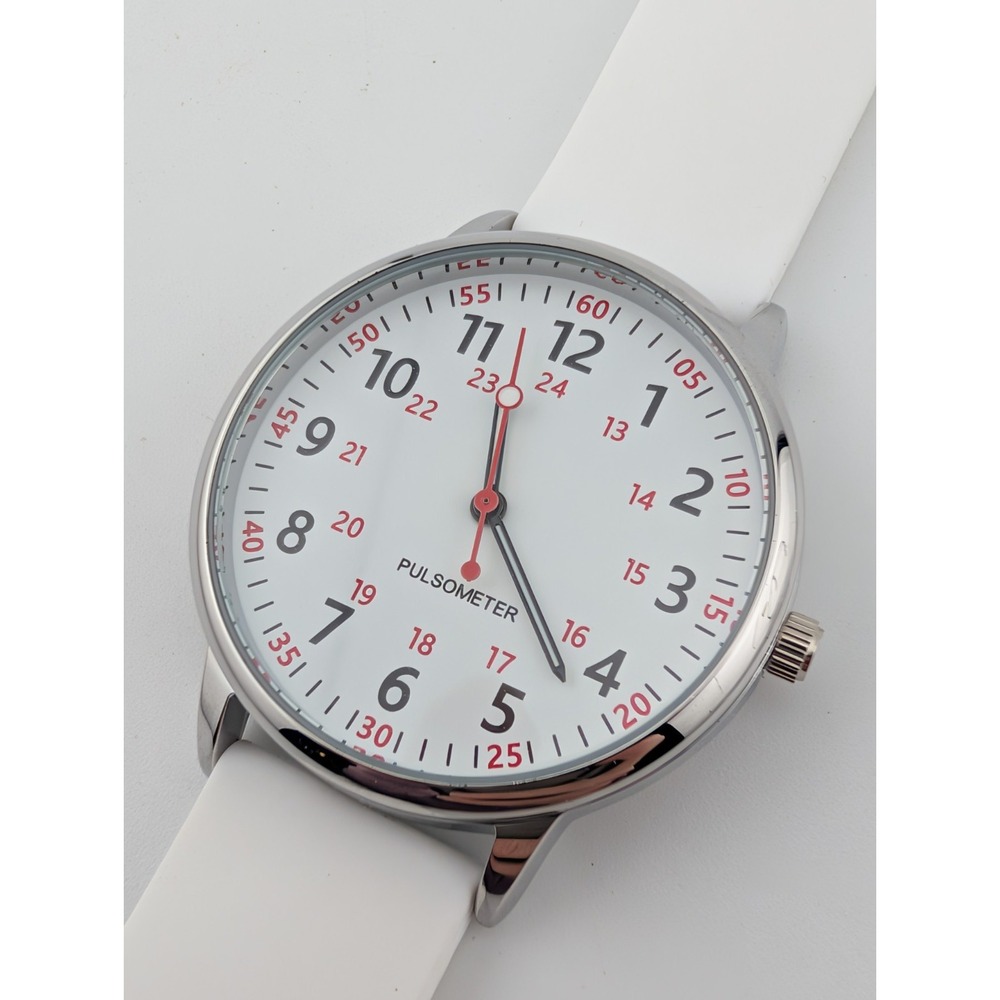 Pulsometer Unisex Watch 38mm Silver Case White Silicone Band- New Battery - Picture 4 of 9